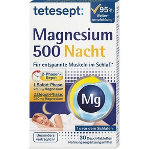 [B07CPJ7FJ9] tetesept MagnesIum 500 NIght - 고용량 마그네슘이 함유된 보조 식품 마그네슘 정제로 중 1 x 30정