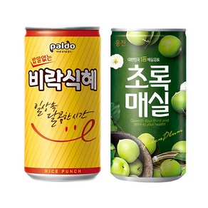 웅진 초록 매실+ 팔도 밥알없는 비락식혜 180ml 각30캔 총60캔 매실/과일음료/미니캔/식혜, 60개