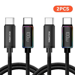 Rocoren LED PD 100W c to c 유형 초고속 충전 케이블 USB C 100W 알루미늄 합금 조명 디스플레이 케이블 데이터 전송