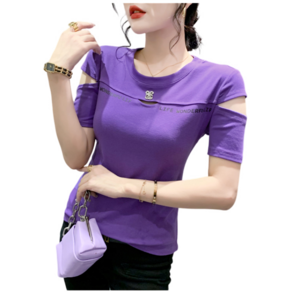 댄스복 상의 여성용 티셔츠 순면 레터링 펀칭 티셔츠Women's T-shirt 뉴타임즈 R596L421