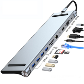 큐앤씨 10포트 11포트 12포트 노트북 스탠드형 USB VGA AUX HDMI PD100W C타입 멀티 허브, 11 in 1, 1개