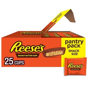 REESE'S 밀크 초콜릿 스낵 사이즈 땅콩 버터 컵 캔디 팬트리 팩 389.8g13.5온스 25피스 472531, 1개