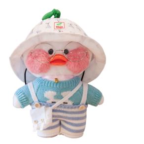 PKTOYS DIY 귀여운 빵빵 오리 인형, 블루 체리 모자 블루 래빗 스웨터 블루 스트랩, 하얀 오리 30cm [Iloveyou를 말하다], 1개