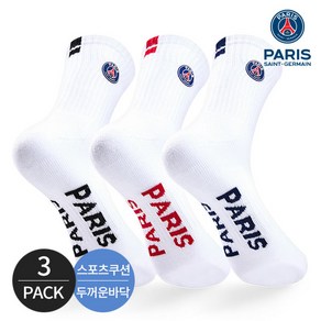 PSG 파리 생제르맹 남성 스포츠 쿠션 넥 컬러 포인트 중장목양말 3P_WH