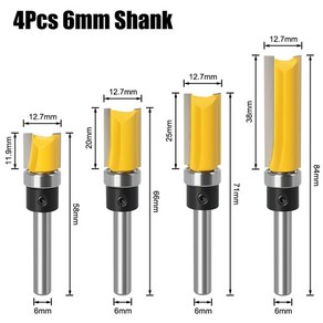 6mm6.35mm 생크 플러시 트림 라우터 비트 블레이드 템플릿 패턴 비트 베어링 12 목공용 스트레이트 엔드밀 직경 12.7mm