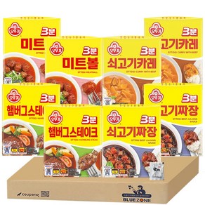 [블루존] 오뚜기 3분소스세트(미트볼2+햄버그스테이크2+쇠고기짜장2+쇠고기카레2) 8입, 8개, 150g