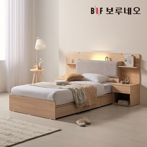 보루네오 리오Po LED 3서랍 수납 침대 본넬유로탑 협탁2 세트 SS, 라이트오크