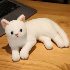 진짜같은 고양이 귀여운 야옹이 봉제 인형 쿠션 소품, 화이트, 29cm