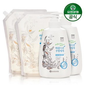 [유한양행] 아름다운 주방세제 쌀추출물 용기500ml 2개+리필 1400ml 2개, 없음