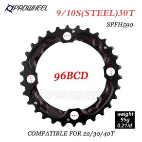 PROWHEEL 산악 자전거 체인링 22T 24T 30T 32T 40T 42T 44T 스프로킷 스틸/합금 치아 플레이트 부품 원형 체인링 64/96/104BCD, [04] 96BCD 30T Steel, 1개