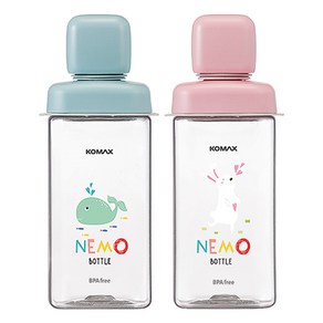 코멕스 네모물병 430ml X 2종(민트고래+핑크토끼), 민트고래,핑크토끼, 2개