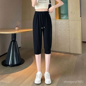 여름 아이스 얇은 7부 조거팬츠 여성 운동바지 데일리 밴딩 반바지 키작녀 트레이닝 츄리닝 빅사이즈 M-6XL