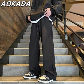 AOKADA 남자 바지 기모 등산 팬츠 가을겨울 방수 방풍 아메리칸 블랙 트렌디 스트레이트 커플 카고 팬츠