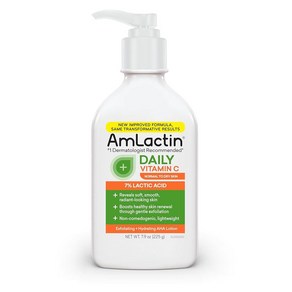 AmLactin 데일리 비타민 C 로션 - 7 젖산이 함유된 224g 8.5온스 바디 건조한 피부를 위한 피부 브라이트닝 각질 제거제 및 모이스처라이저, 바디 로션, 225g, 1개