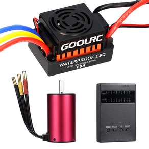 GoolRC 구올RC S3660 3300KV 센서리스 브러쉬리스 모터 60A ESC 및 1/10 RC 카트럭용 프로그래밍 카드 콤보 세트, 레드, 1개