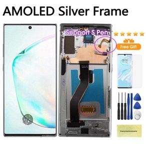 을위한 삼성 Note 10 Plus 4G 5G 디스플레이 터치 스크린 + N975F LCD 지원 S 펜 지문 작업용 슈퍼 AMOLED, 02 AMOLED Silve Fame, 1개