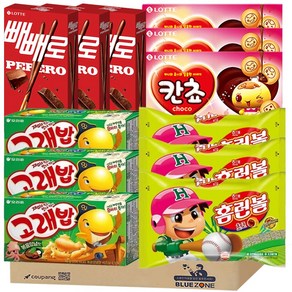 [블루존] 과자 4종 12개 (고래밥 46g x3+홈런볼 46g x3+칸초 54g x3+빼빼로 46g x3)