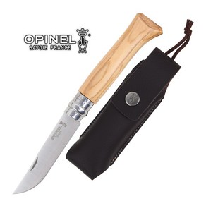 Opinel 오피넬 공식수입정품 클래식 8 올리브나무 칼집세트 나이프 주방용 캠핑나이프, 1개