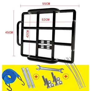 바이크 자전거 짐받이 배달용 받침대 여행용 가방 상자 선반 평판형 난간형 배달 랙 오토바이 수하물, 1개, 난간형 (52x42cm + 스트랩 14mm)