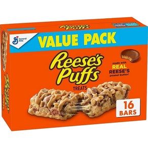 Reese's Puffs Beakfast 시리얼 간식 바 땅콩 버터 및 코코아 16개입, 16개, 561g