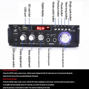 앰프 라디오 BT-298A 홈 파워 오디오 디스플레이 HIFI 블루투스 5.0 스테레오 앰프 2.0 채널 디지털 FM 라디오 300W +, 01 With EU plug