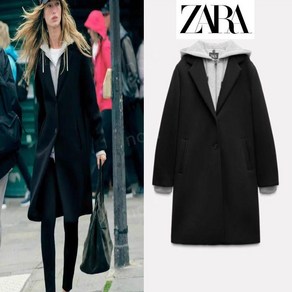 자라 여성 블랙 탈부착 후드 패치워크 코트 자켓 ZARA