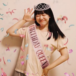 생일파티 왕관세트 파티머리띠 파티소품 로즈골드 생일축하 티아라 어깨띠 세트 BIRTHDAY QUEEN, 로즈골드 티아라+어깨띠 세트, 1세트