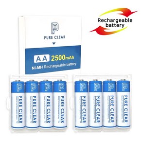 퓨어클리어 AA 2500mAh 8알 케이스포함 충전지 건전지 배터리