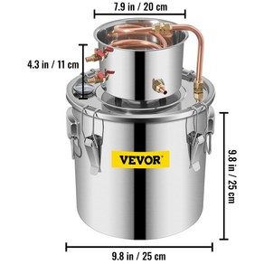 증류기 구리 VEVOR3 5 8 갤런 알코올 Alambic Moonshine 스테인레스 DIY 홈브루 워터 와인 에센셜 오일 브루잉 키트 부품, 1개