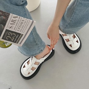 [당일출고] 꼼꼼구두 드웰 피셔맨 짜임 플랫폼 키높이 바부슈 스트랩 샌들(5cm)