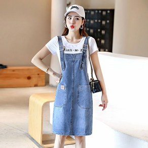여성 봄 여름 데님 멜빵 스커트 루즈핏 날씬해 보이는 원피스 미디스커트CIILLNY