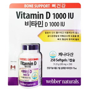 웨버 내추럴스 비타민D 1000 IU 205mg x 250캡슐 캐나다산 코스트코 뼈 건강 골밀도 골다공증