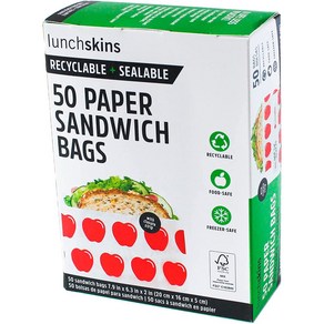 [미국직배송]런치스킨스 씰 레이블 샌드위치 백 50봉지 사과디자인/Lunchskins Sealable Paper Sandwich Bags