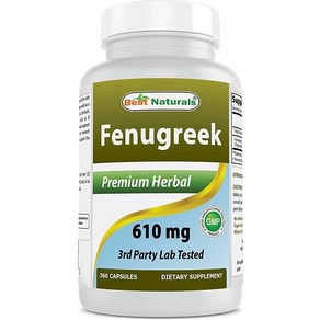 베스트 네츄럴스 fenugeek 씨앗 캡슐 비 GMO 610 mg - 건강한 수유 촉진 건강한 포도당 신진 대사 360 count, 1개, 360정