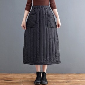 여성용 누빔 롱스커트 겨울 하이웨이스트 포켓 A라인 스커트 Women's Half Skirt