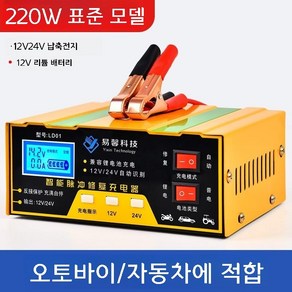 자동차 배터리 충전기 완전 자동 12v24v 고전력 배터리 펄스 수리 충전기, 표준 220W, 1개