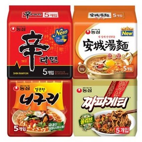 농심 신라면 120g x 5p + 안성탕면 125g x 5p + 얼큰 너구리 120g x 5p + 짜파게티 140g x 5p, 20개