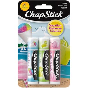 ChapStick 립 케어 세트 베케이션 겟어웨이 컬렉션 3팩 - 스노우 콘 라임에이드 코튼 캔디 립밤 각 4.3g(0.15oz), ChapStick 립 케어 세트, 베케이션 겟어웨이 컬, 1개