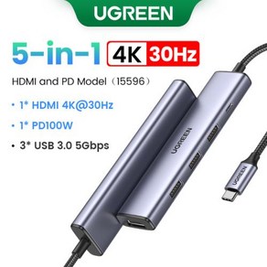 UGREEN USB C 허브 맥북 아이패드 프로 에어 M2 M1 삼상 PC 액세서리 허브용 10Gbps C타입-HDMI2.0 RJ45 PD 100W 어댑터 4K 60Hz, 9) 5Gbps 5-in-1 4K30Hz, 01 5Gbps 5-in-1 4K30Hz_01