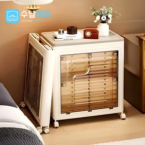 수납하마 앞면 오픈 접이식 리빙박스 옷 이불 정리함 이동바퀴 멀티박스, 1개, 투명