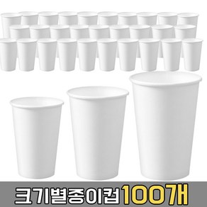 테이크아웃 종이컵 100개 8온스 10온스 12온스 13온스 16온스 20온스, 8온스(화이트), 1개, 100개입