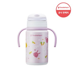 더블하트 스테인리스 빨대컵 토끼 300ml, 핑크, 1개