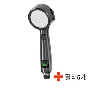 온도체크 LCD 샤워기 수압상승 욕실청소 샤워기 터치 스크린, 1개, 블랙, 샤워기 헤드++ 필터 5개입