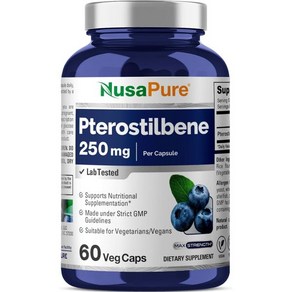 NusaPue Pteostilbene 250mg pe Veggie Caps 60 Count Non-GMO Vegan, 60정, 1개