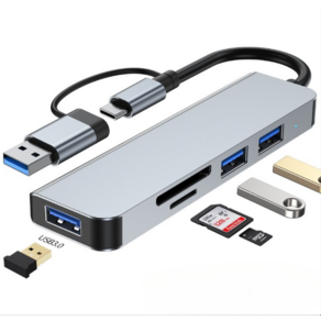 더블원 5 in 1 usb 멀티허브 c타입 카드리더 TYPE-C & USB3.0, 실버, 1개