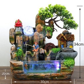 푸아이 레트로 실내 미니 분수대 물레방아 석탑 조화 장식품 작은 어항 분수대LMW355