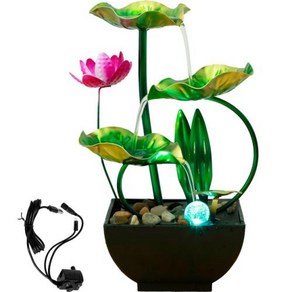 미니분수대 실내정원 연못 탁상 분수 3 단 연꽃 잎 작은 폭포 바위 및 가정용 LED 링 조명, 1) Lotus No Lamp Ring