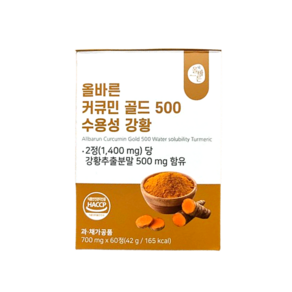 올바른 커큐민 골드 500 수용성 강황, 1개, 60정