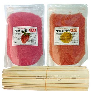 맛깔 천연색소사용 솜사탕재료 C형 (맛깔슈가2Kg 나무스틱200개)-딸기 오렌지