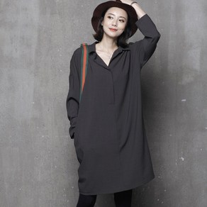 M853 [자체제작] 유니크 셔츠카라 원피스형 롱 루즈핏 블라우스